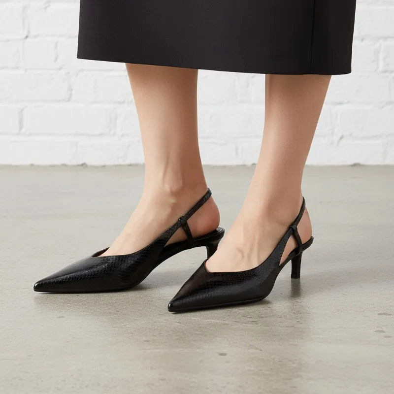 Nola | Women's Pointed Toe Slingback Pumps Black Python