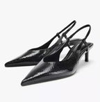 Dama Washington Nola women's pointed toe slingback pumps black python - front view
