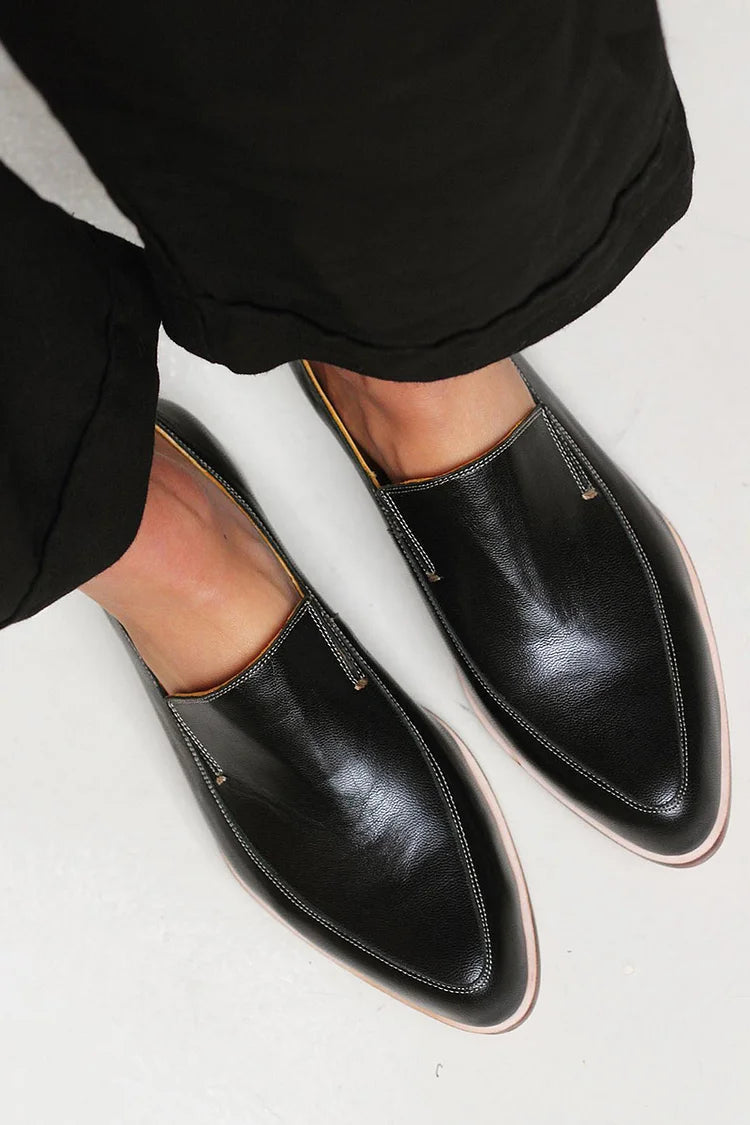 Ivy | Women's Slip On Loafers Black Leather Flats