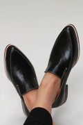 Dama Washington Ivy women's slip on loafers black leather flats - front view