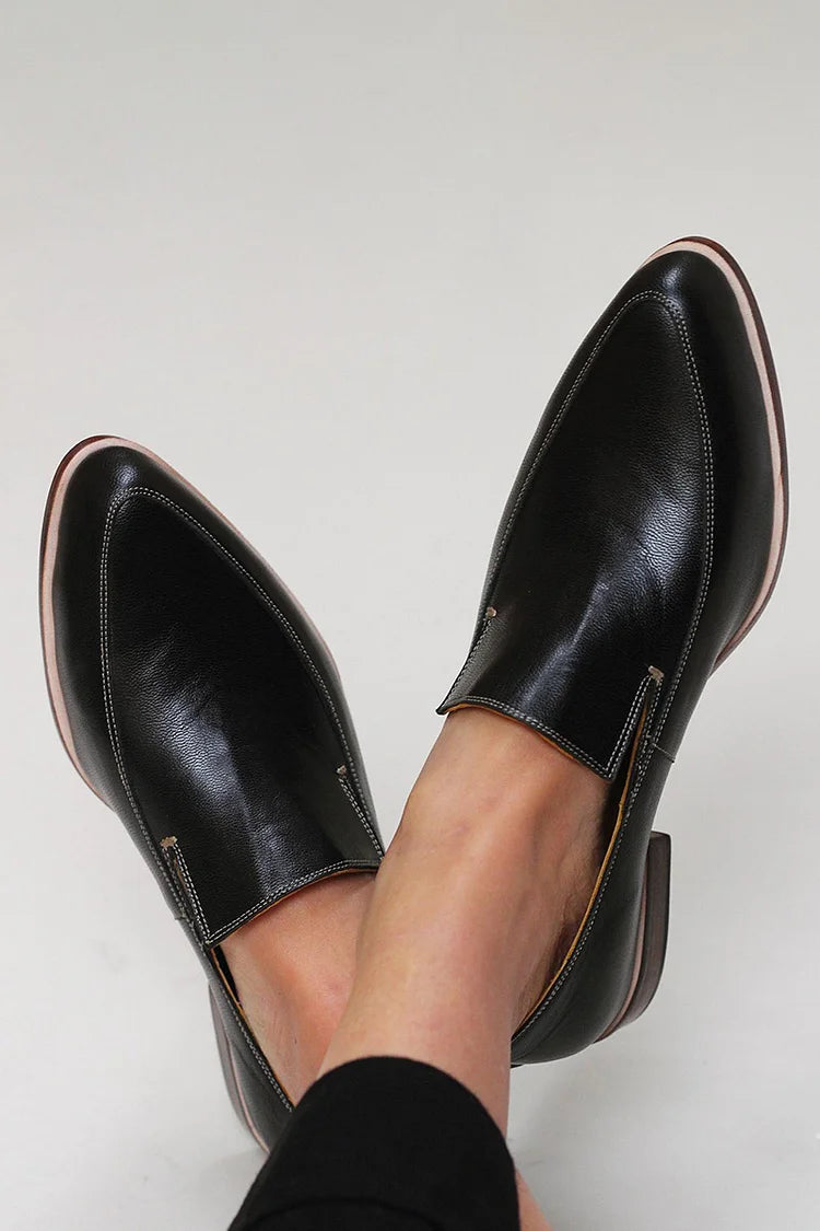 Ivy | Women's Slip On Loafers Black Leather Flats