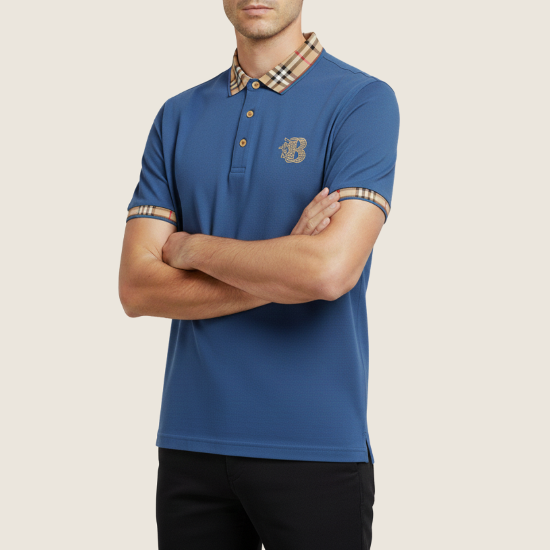 Axel | Men's Polo Shirt Black Check Collar Short Sleeve