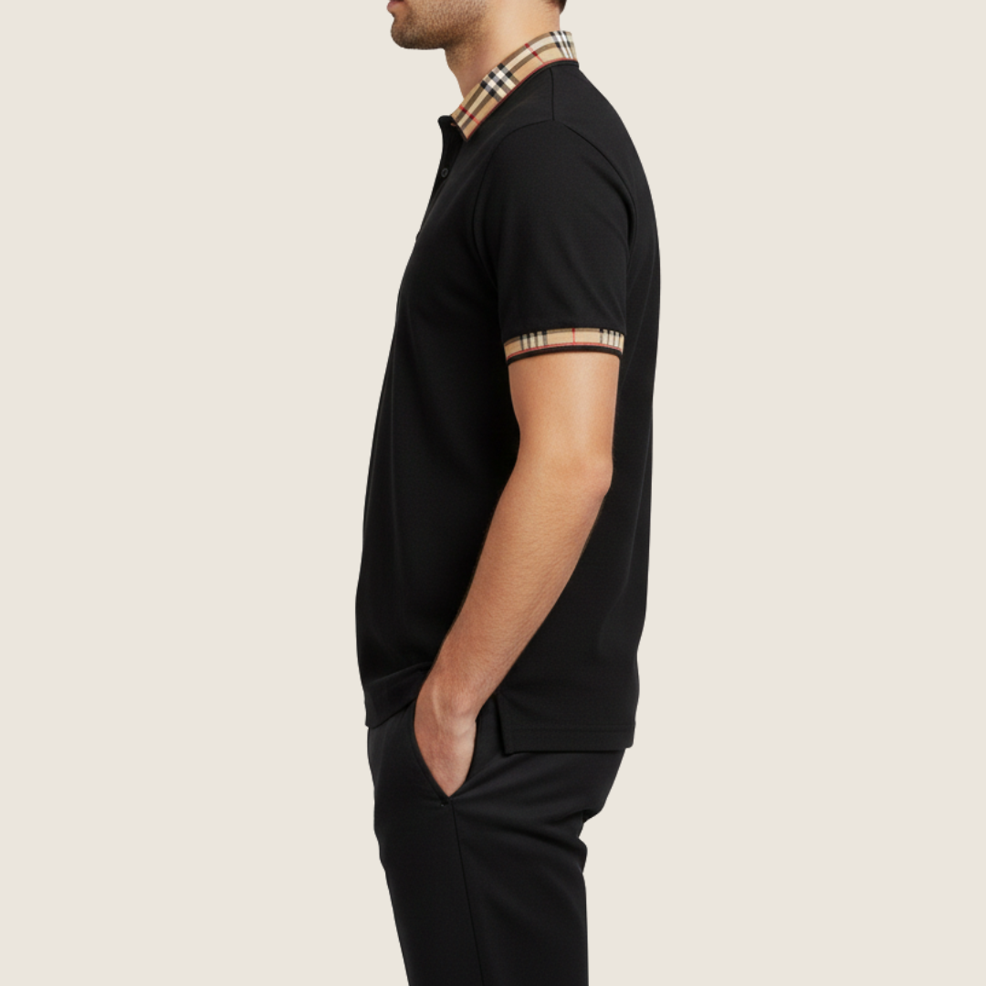 Axel | Men's Polo Shirt Black Check Collar Short Sleeve