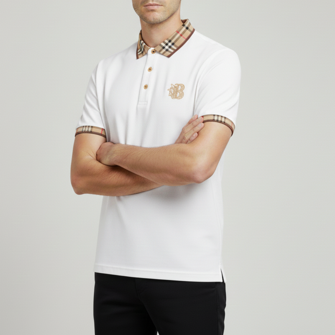 Axel | Men's Polo Shirt Black Check Collar Short Sleeve