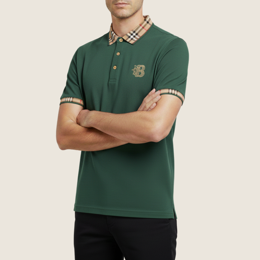 Axel | Men's Polo Shirt Black Check Collar Short Sleeve