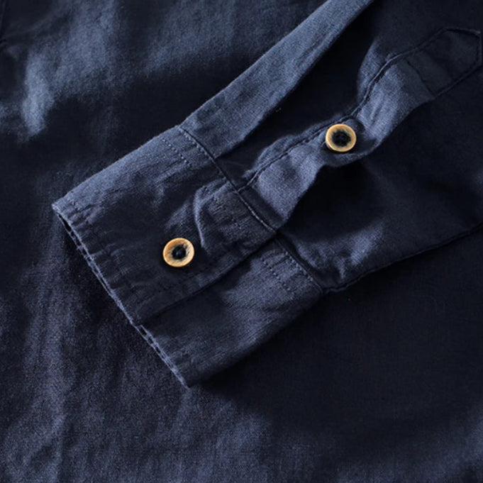 Arlo | Men's Linen Shirt Cream Long Sleeve Henley