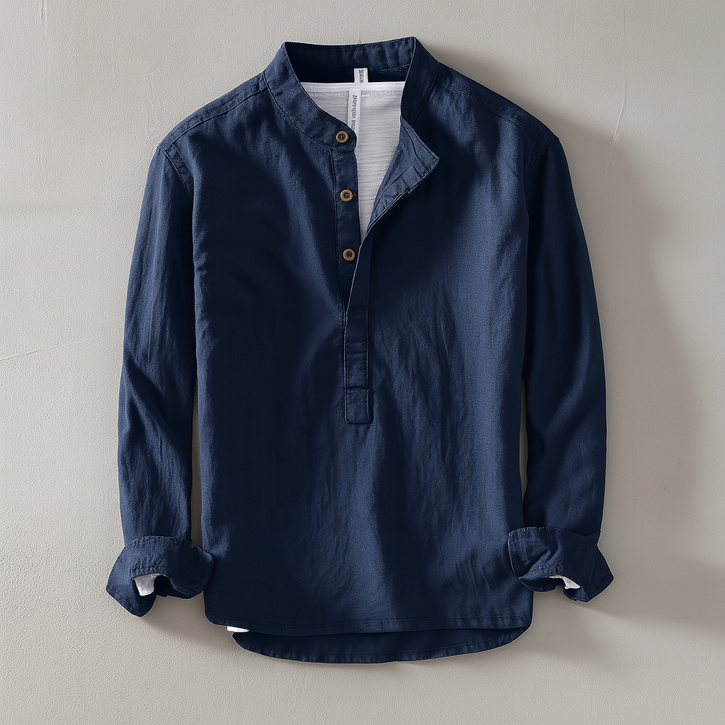 Arlo | Men's Linen Shirt Cream Long Sleeve Henley