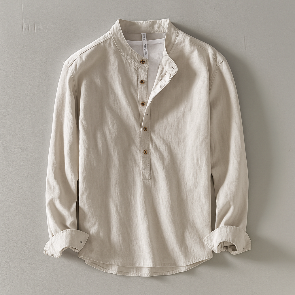 Arlo | Men's Linen Shirt Cream Long Sleeve Henley