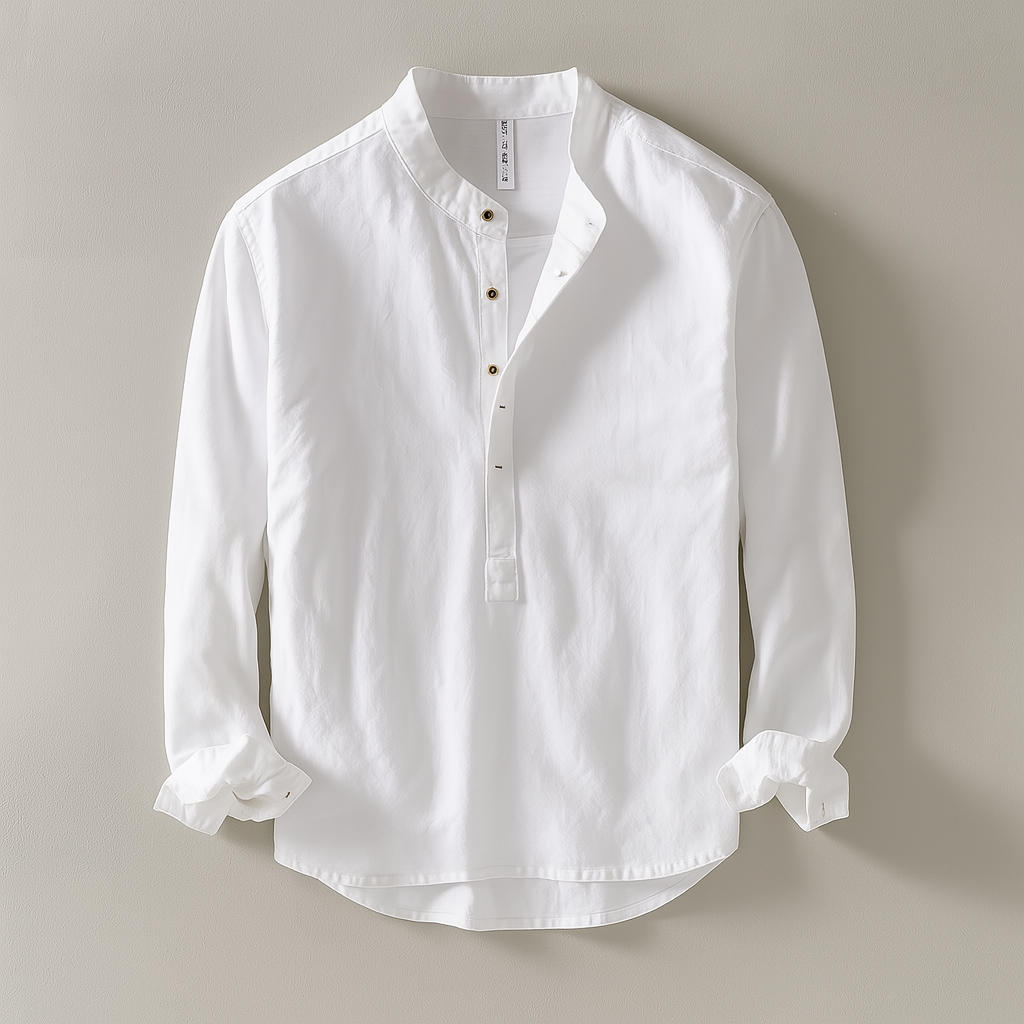 Arlo | Men's Linen Shirt Cream Long Sleeve Henley