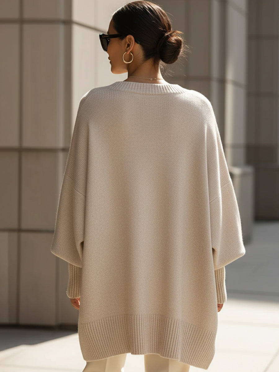 Nola | Women's Oversized Knit Sweater Cream Crew Neck