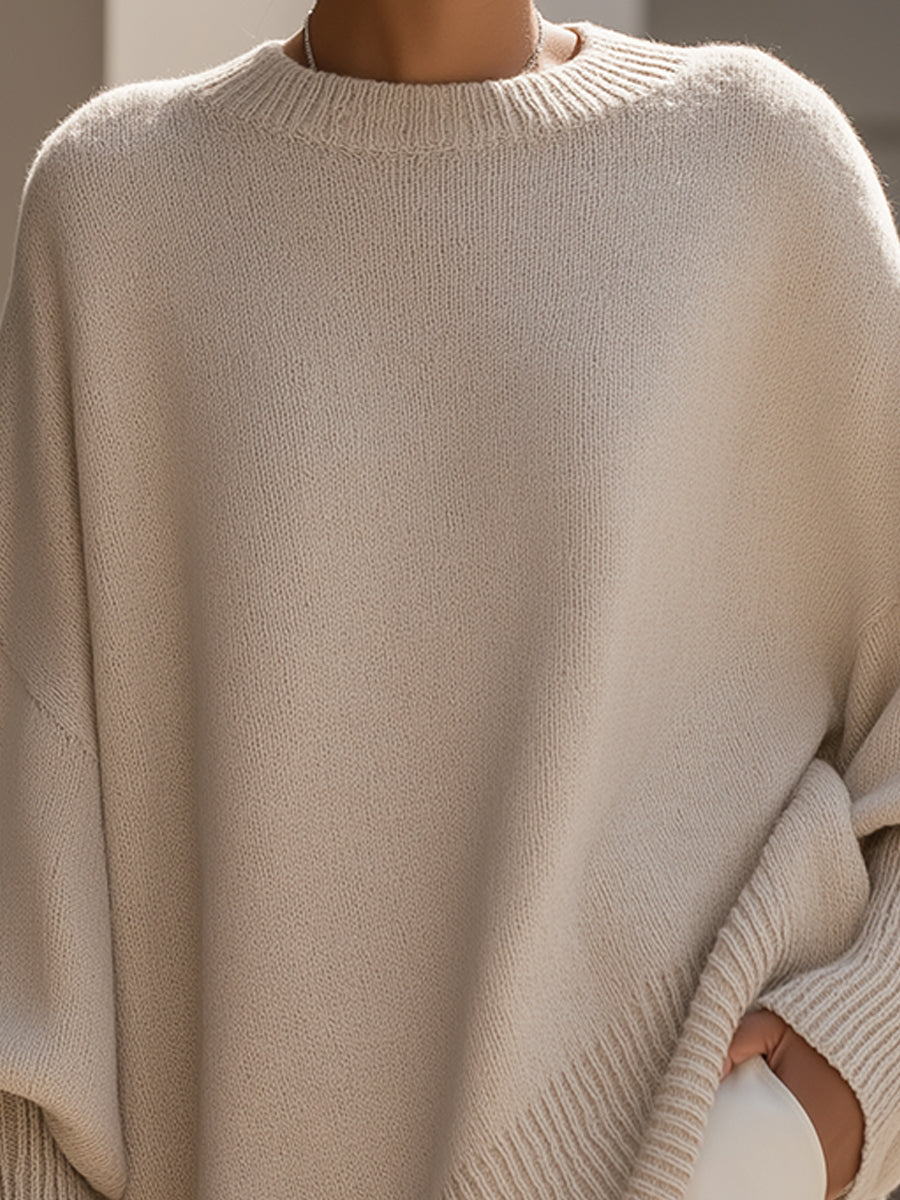 Nola | Women's Oversized Knit Sweater Cream Crew Neck