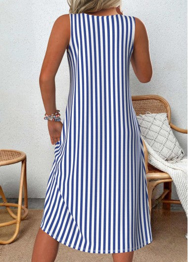Maren | Women's Striped Midi Dress Sleeveless Navy White