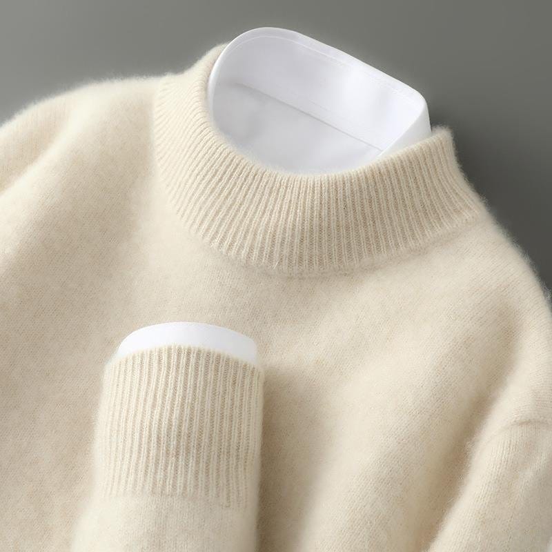 Axel | Men's Crew Neck Sweater Cream Ribbed Knit