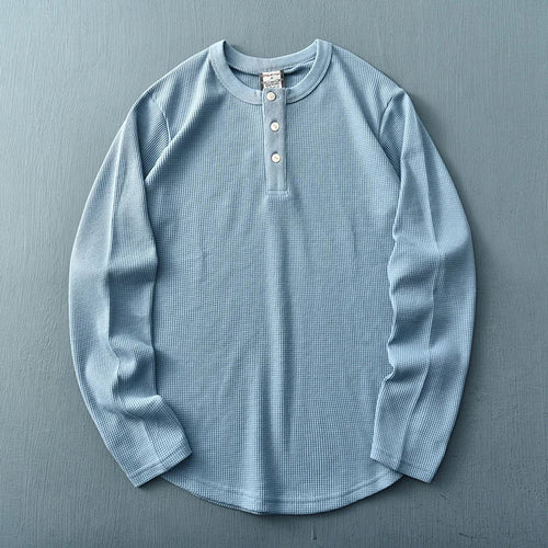Dama Washington Axel men's long sleeve henley shirt light blue - front view