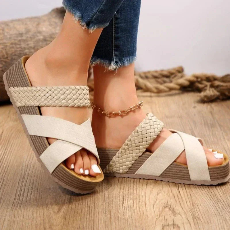 Cleo | Women's Platform Sandals Brown Woven Strap Comfort