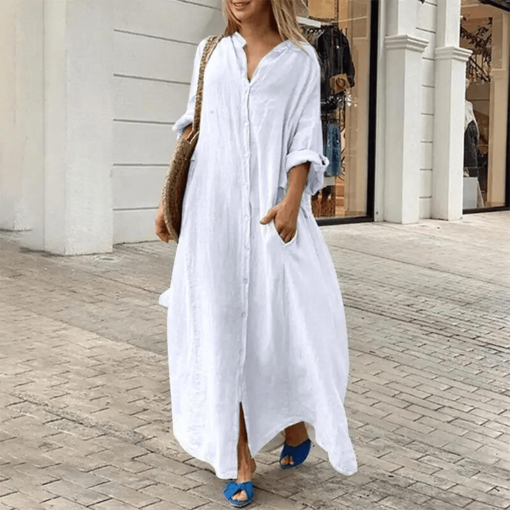 Ada | Women's Button Down Shirt Dress Black Long Sleeve
