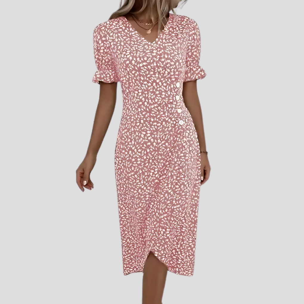 Mira | Women's Floral Wrap Midi Dress Blue Puff Sleeve