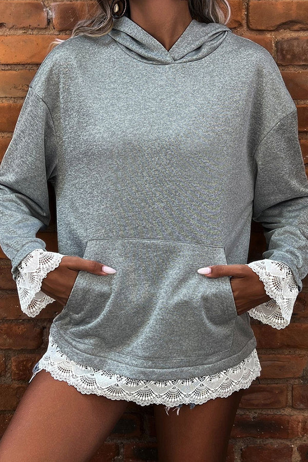 Mia | Women's Oversized Hoodie Gray Lace Trim