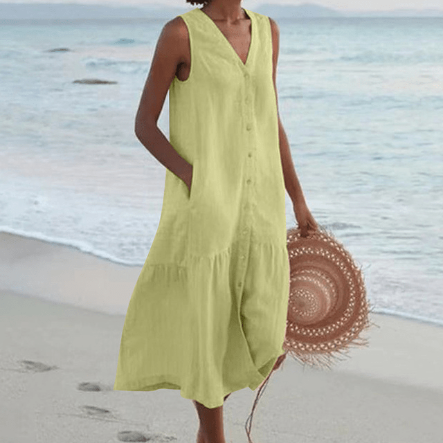 Luisa | Women's Linen Shirt Dress Yellow Sleeveless