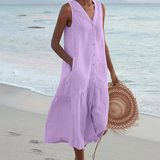 Luisa | Women's Linen Shirt Dress Yellow Sleeveless