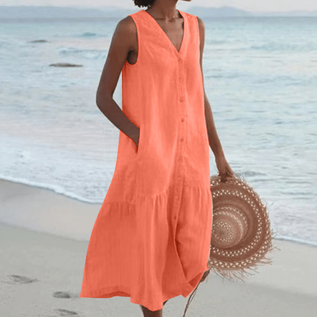 Luisa | Women's Linen Shirt Dress Yellow Sleeveless