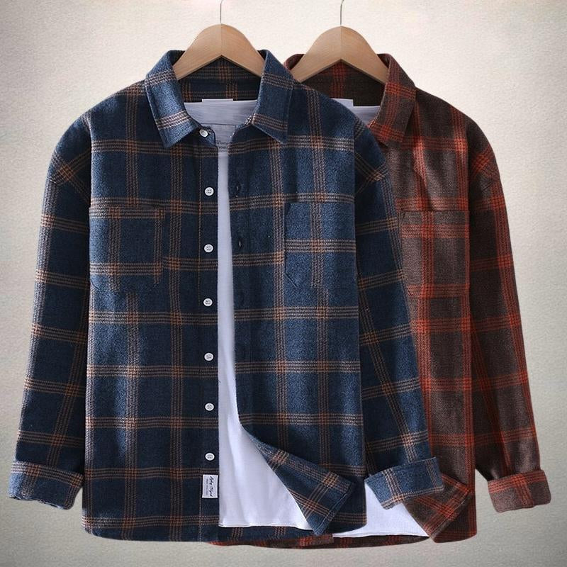 Axel | Men's Flannel Shirt Navy Plaid Long Sleeve