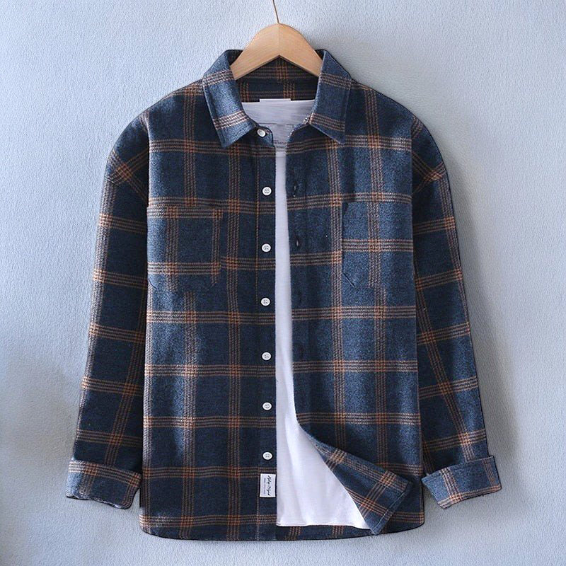 Axel | Men's Flannel Shirt Navy Plaid Long Sleeve