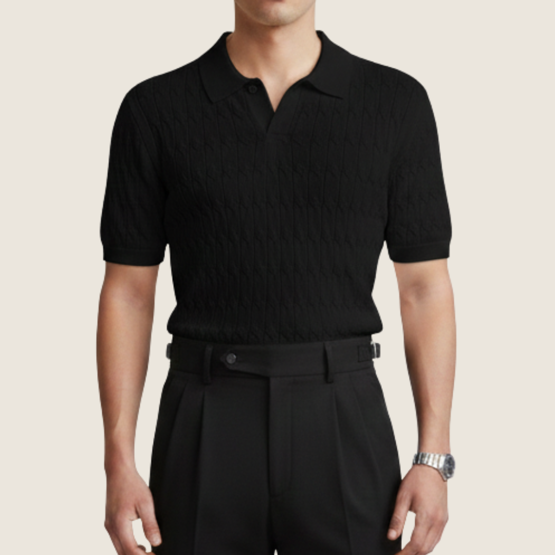Axel | Men's Cable Knit Polo Shirt Cream Short Sleeve