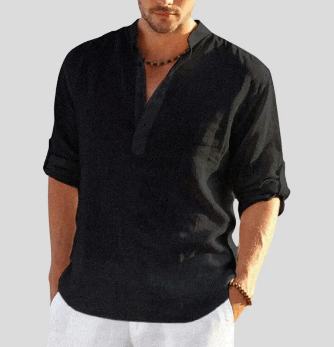 Axel | Men's Linen Shirt Light Blue Long Sleeve Button Up