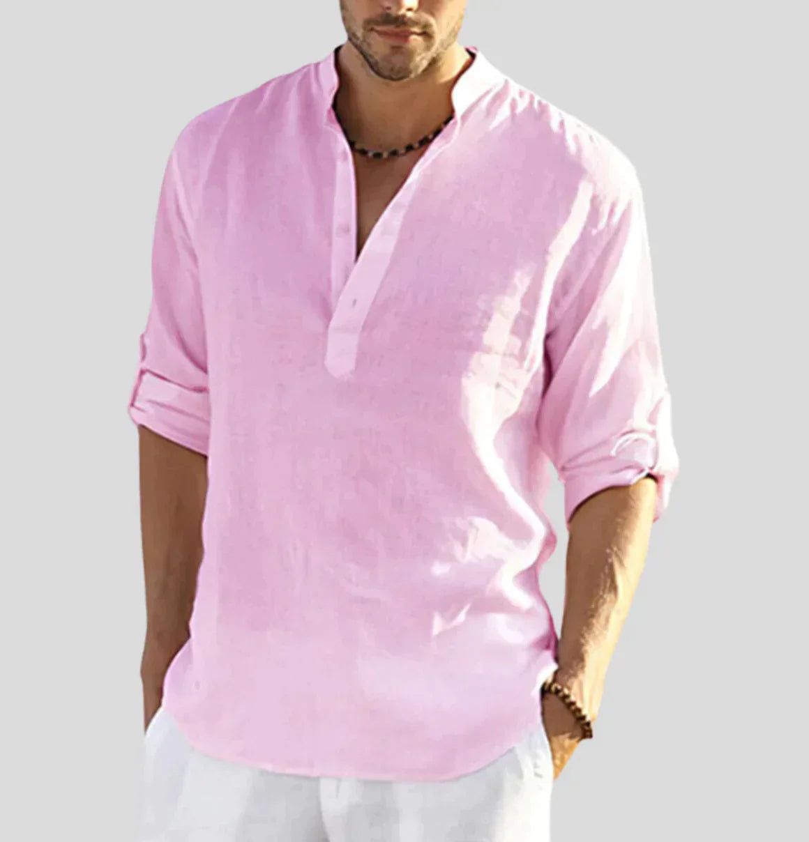 Axel | Men's Linen Shirt Light Blue Long Sleeve Button Up