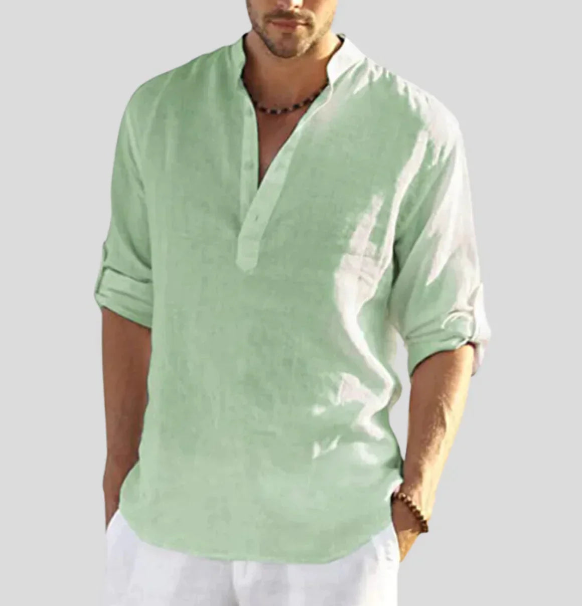 Axel | Men's Linen Shirt Light Blue Long Sleeve Button Up