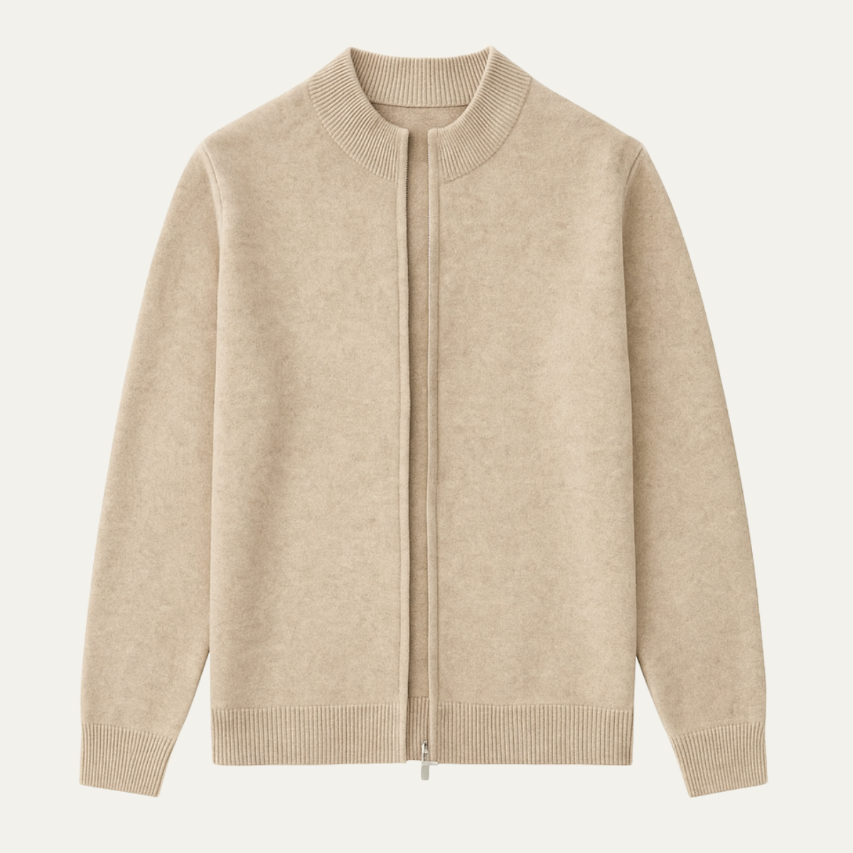 Axel | Men's Crew Neck Cardigan Cream Zip Up