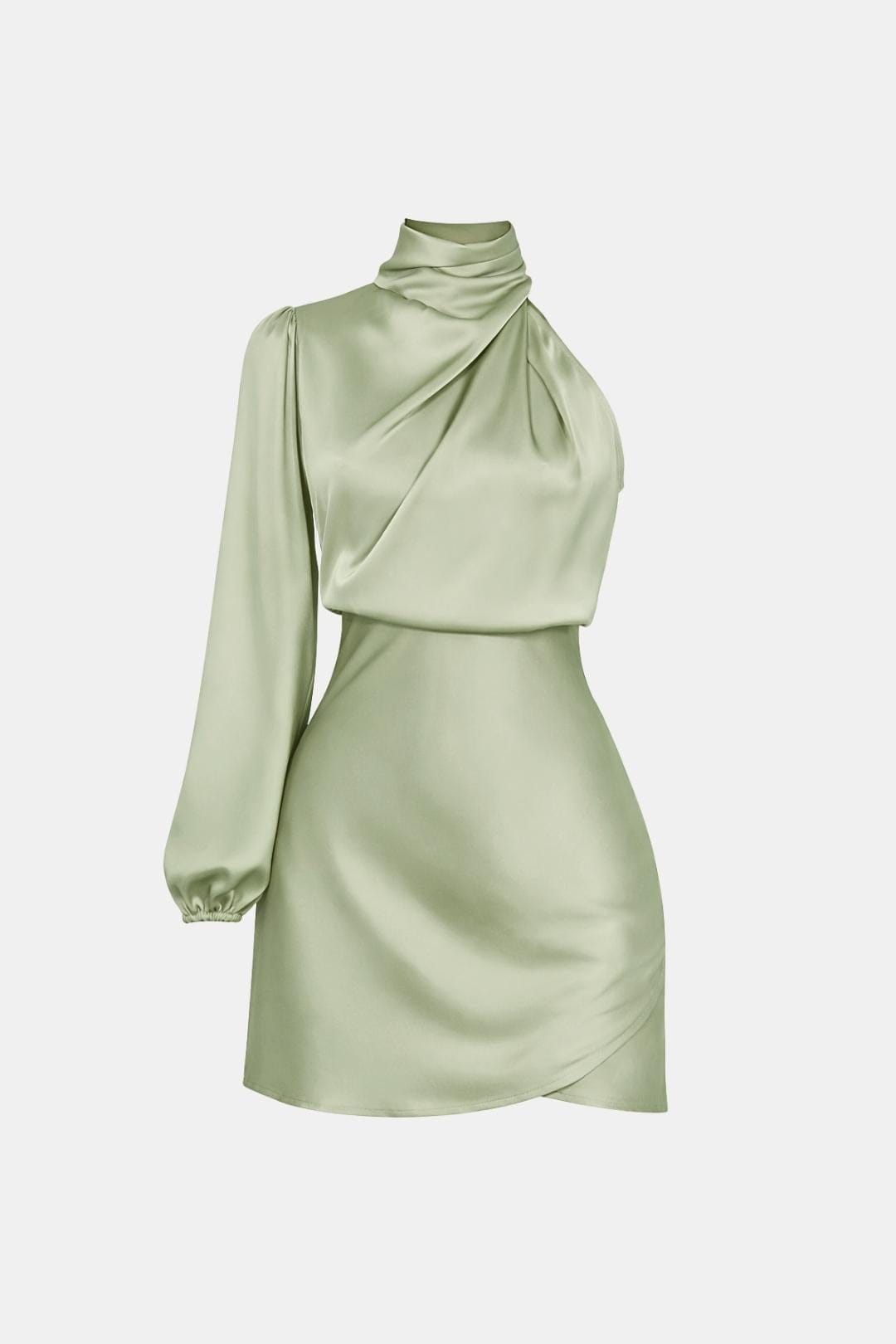 Thea | Women's Satin Wrap Dress Cream One Shoulder