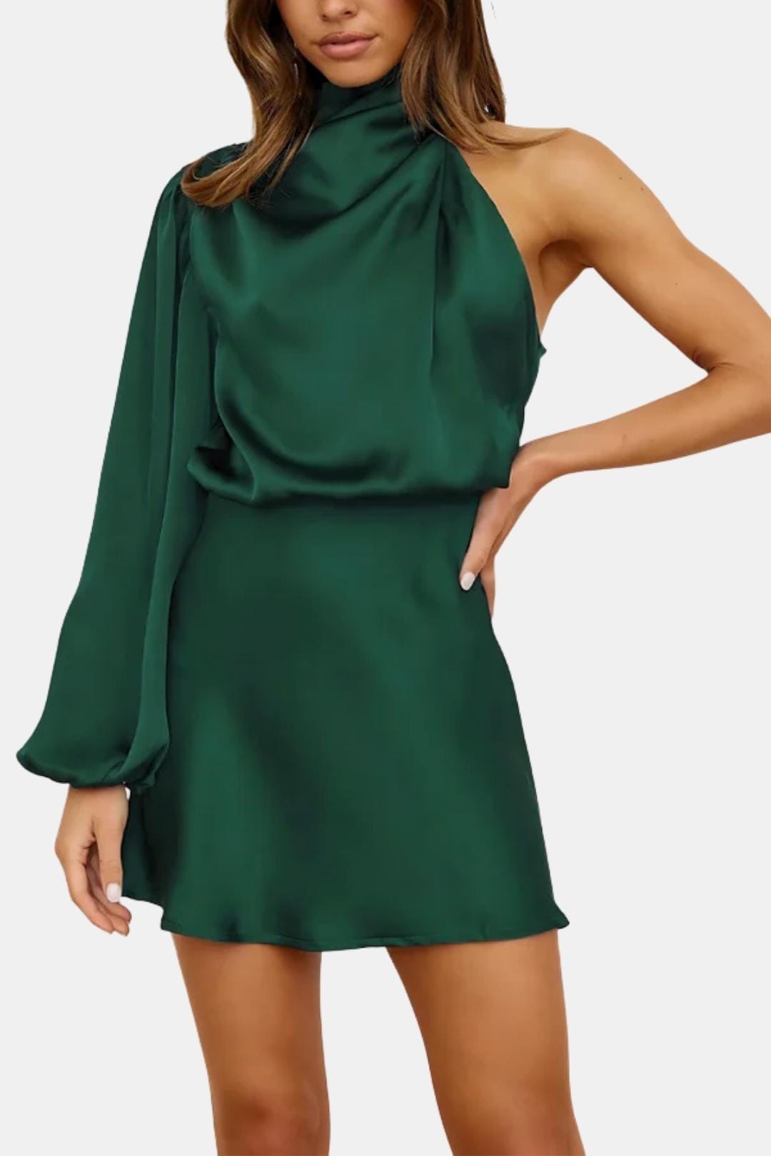 Thea | Women's Satin Wrap Dress Cream One Shoulder