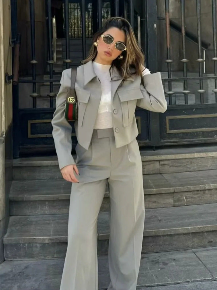 Thea | Women's Utility Jacket Wide Leg Pants Set Sage Green