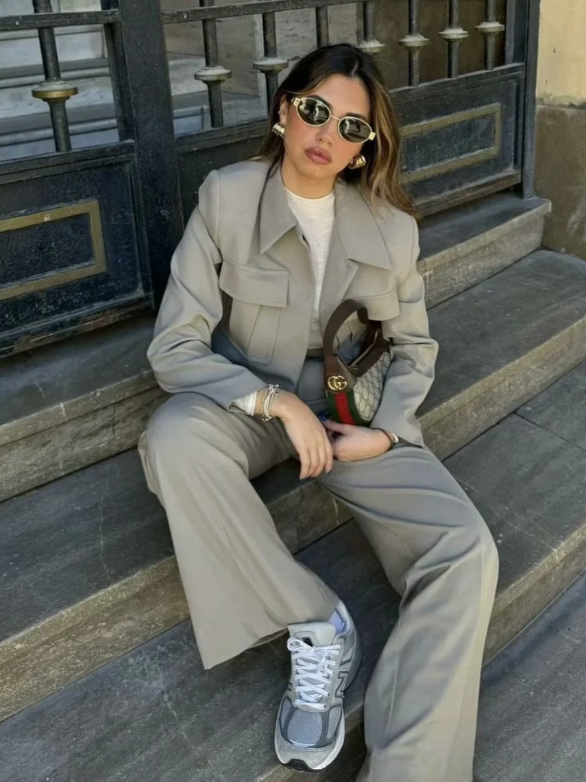 Thea | Women's Utility Jacket Wide Leg Pants Set Sage Green