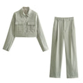 Dama Washington Thea women's utility jacket wide leg pants set sage green - front view