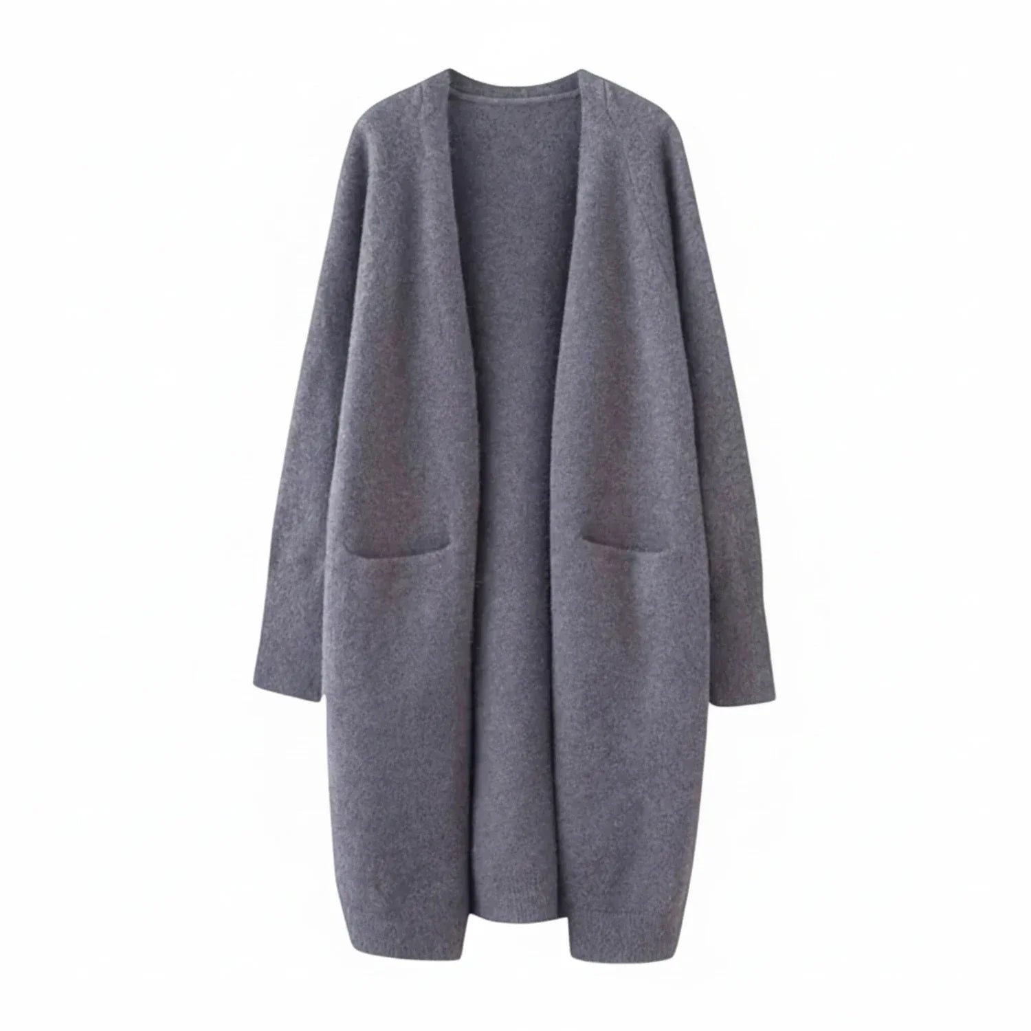 Lux | Women's Long Cardigan Sweater Black Open Front Pockets