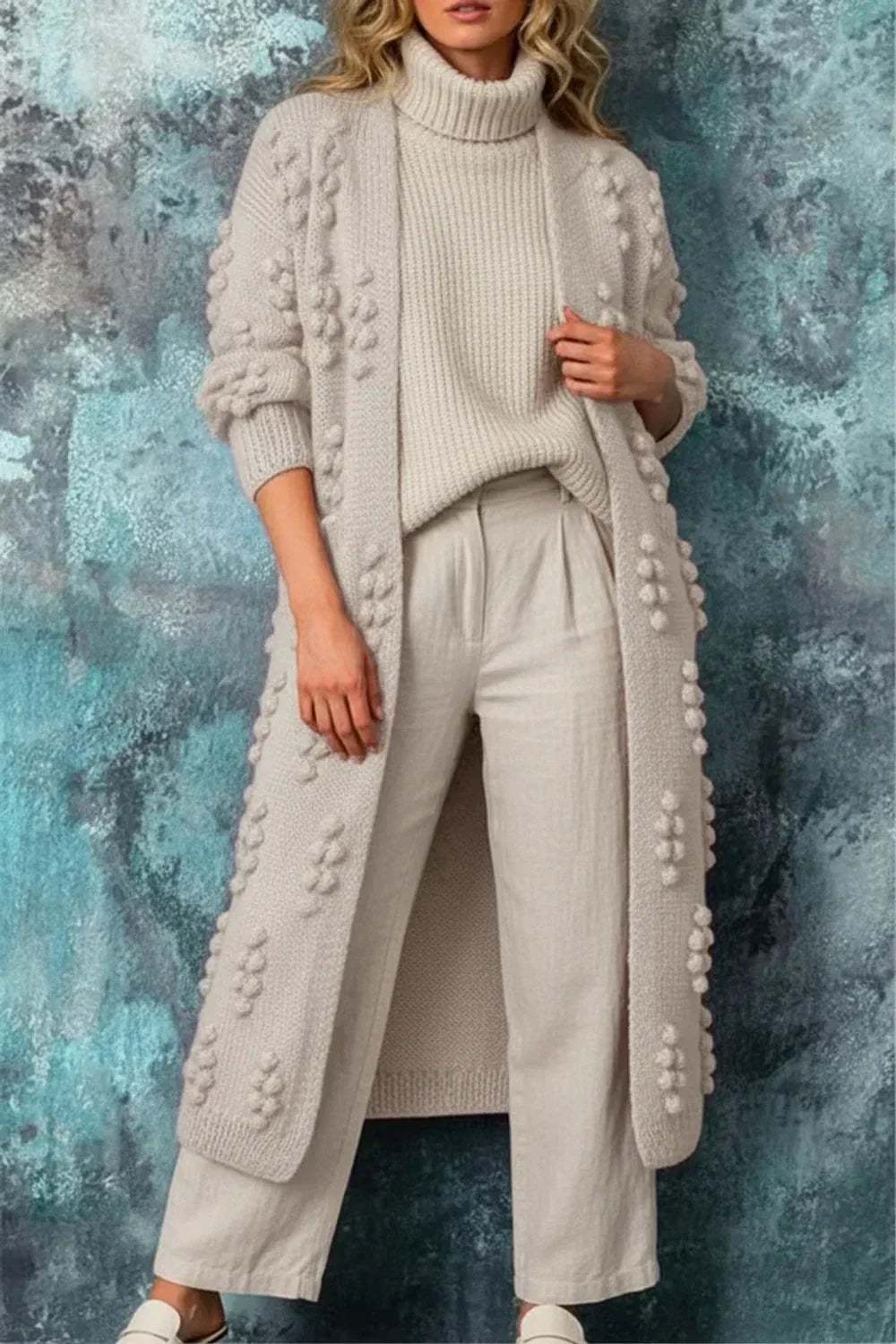Isla | Women's Long Cardigan Sweater Black Cable Knit