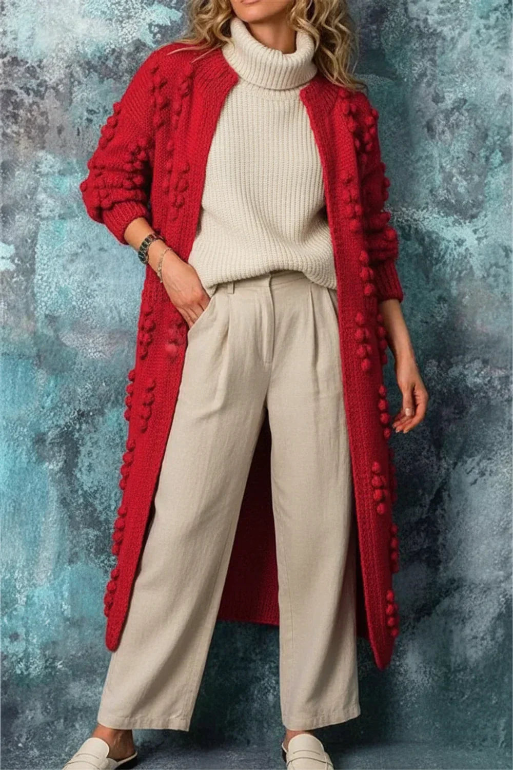 Isla | Women's Long Cardigan Sweater Black Cable Knit