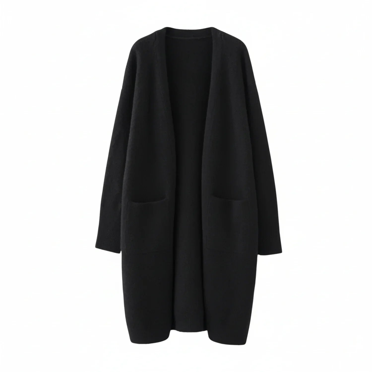 Lux | Women's Long Cardigan Sweater Black Open Front Pockets