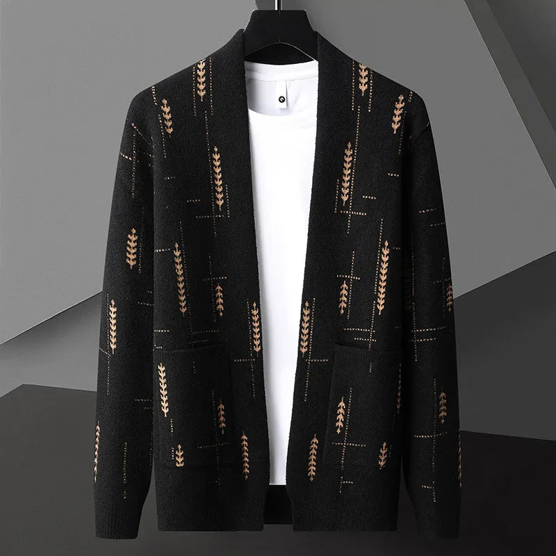 Axel | Men's Cardigan Sweater Cream Geometric Pattern