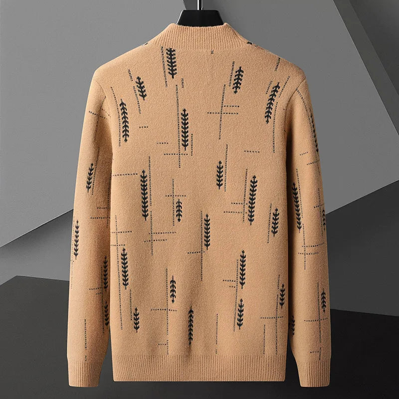 Axel | Men's Cardigan Sweater Cream Geometric Pattern