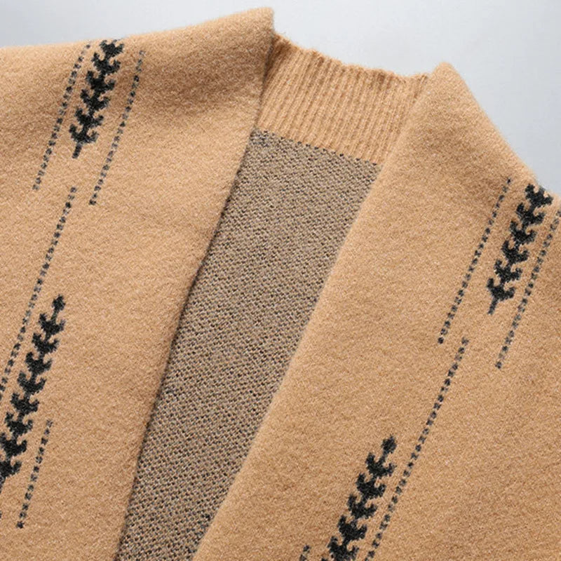 Axel | Men's Cardigan Sweater Cream Geometric Pattern