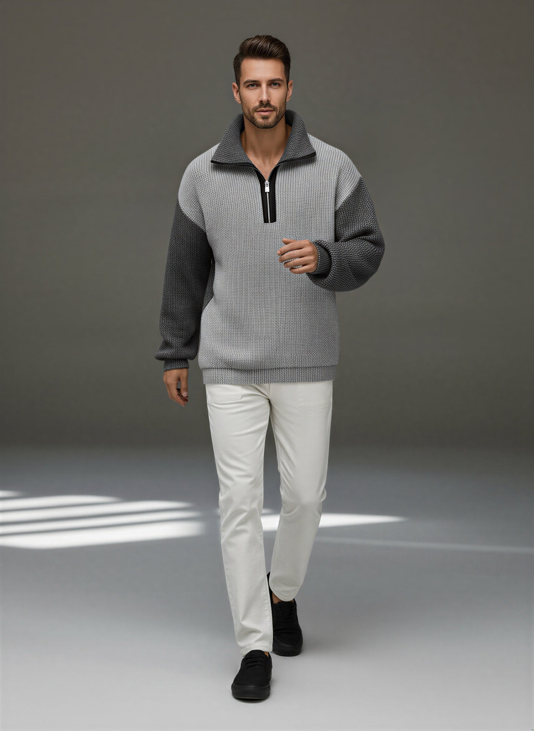 Axel | Men's Quarter Zip Sweater Cream Color Block