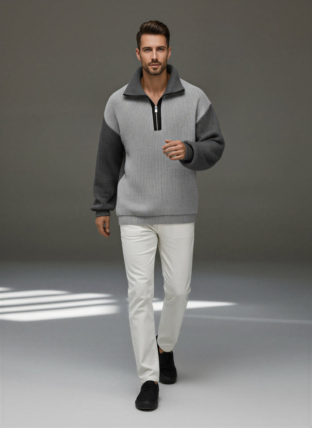 Dama Washington Axel men's quarter zip sweater cream color block - view 5