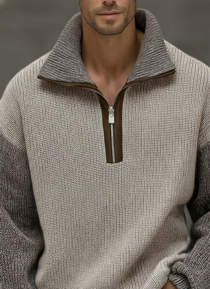 Axel | Men's Quarter Zip Sweater Cream Color Block