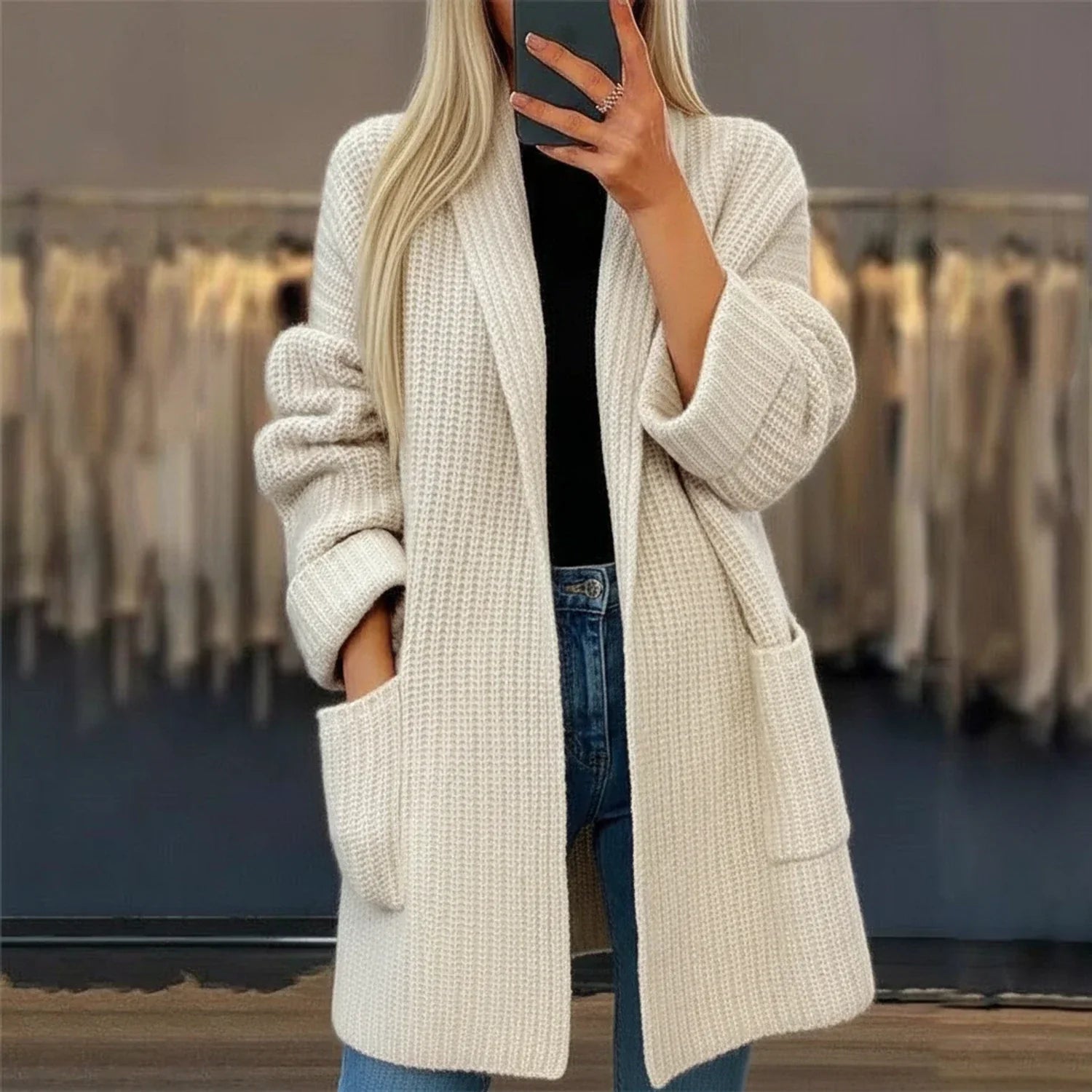 Demi | Women's Oversized Cardigan Cream Cable Knit Long