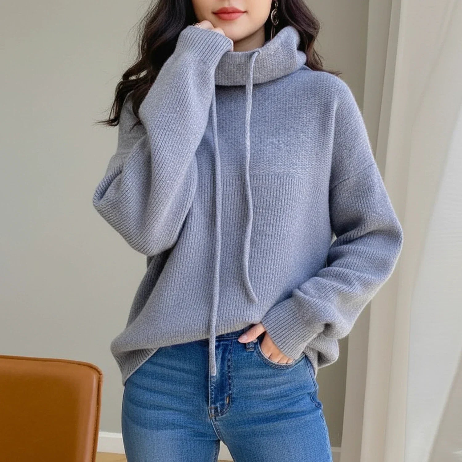 Vera | Women's Oversized Hoodie Sage Green Knit Pullover