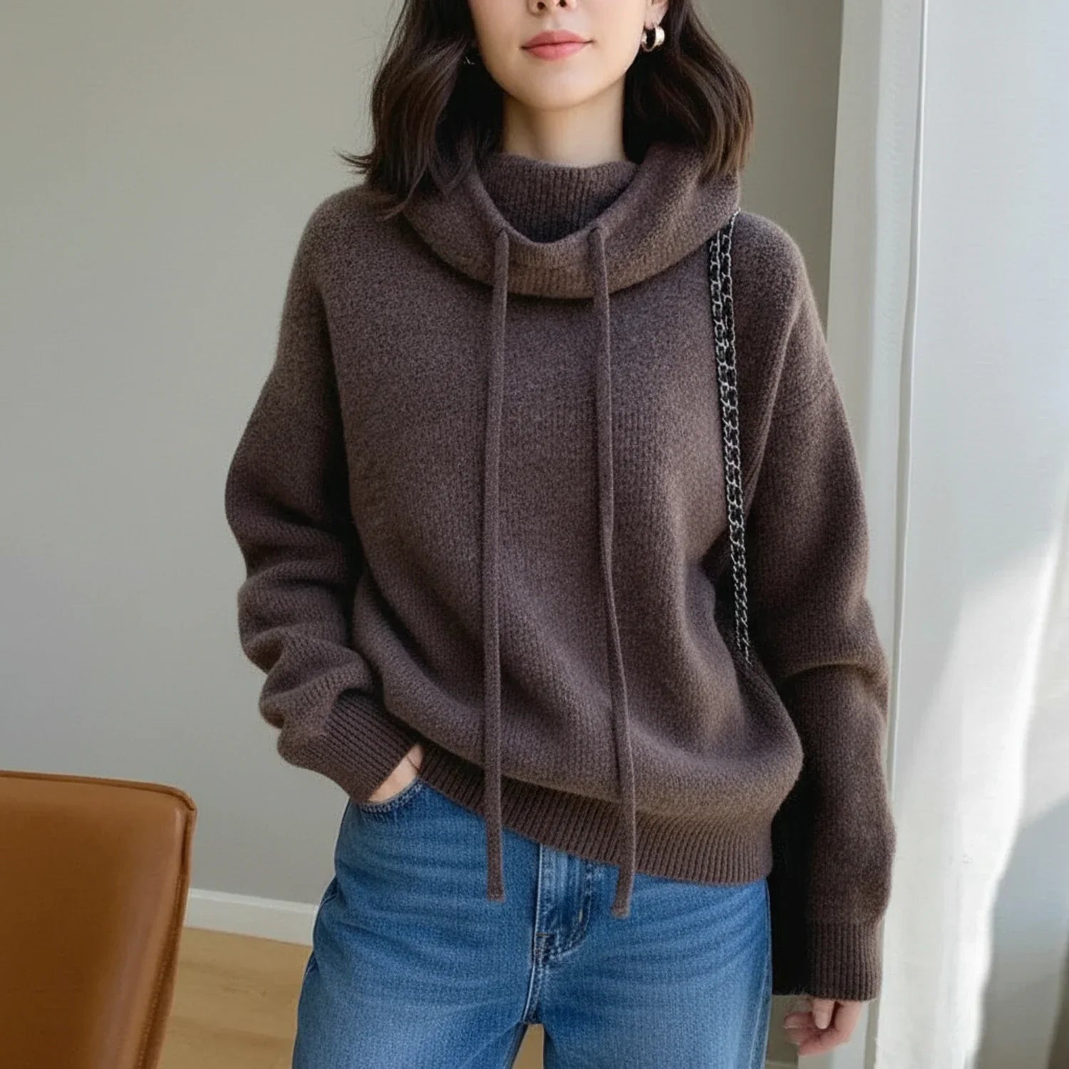 Vera | Women's Oversized Hoodie Sage Green Knit Pullover